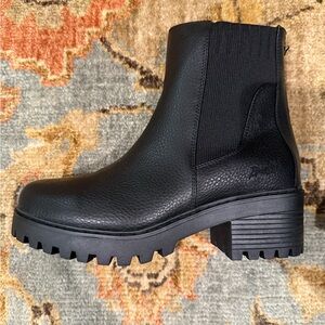 Chunky Black Leather Heeled Boots